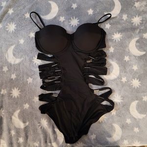 Victoria's Secret Black Cutout One Piece Bathing Suit Size M 36B